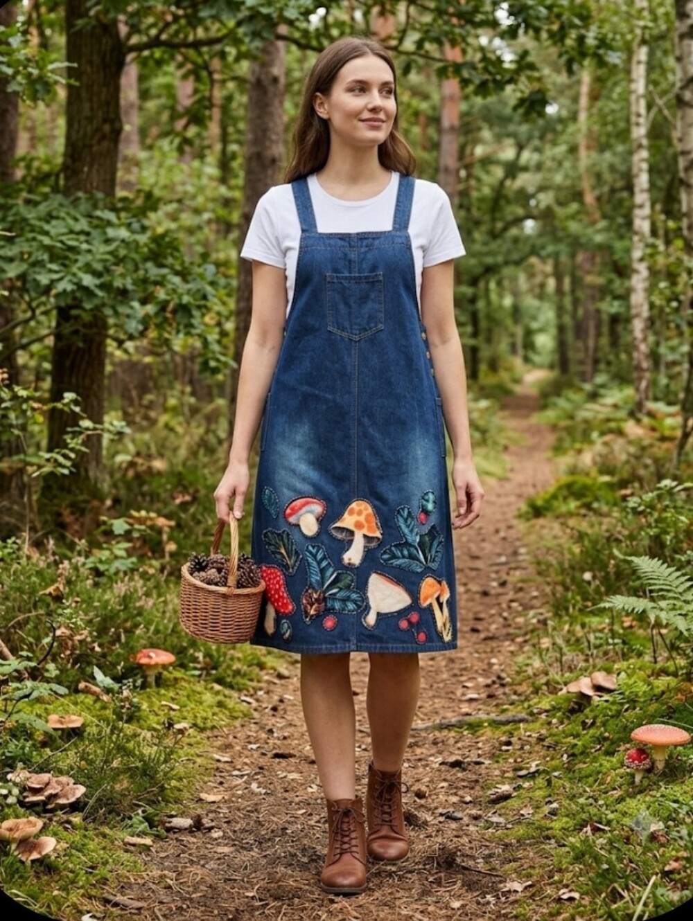 PLUSH MUSHrooms Denim Overalls Midi Jumper L-XL Appliques Dont Throw It Out
